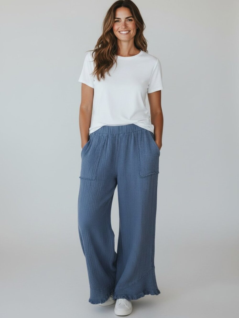 💙 Umgee Gauze Wide Leg Pants | Size Large | Excellent Preloved Condition - Picture 1 of 8